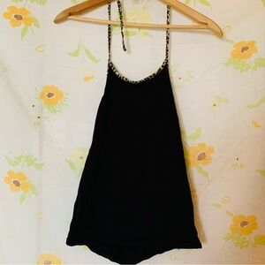 American Eagle Black Halter Top with Leopard Trim